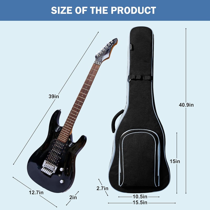 PPOPPO 39/40 Inch Electric Guitar Gig Bag & Soft Case with Neck Strap,7mm Thick Padding+Waterproof Nylon Exterior,Backpack Style Guitar Bag with Dual Adjustable Shoulder Straps&Padded Side Handle,Grey - Image 2